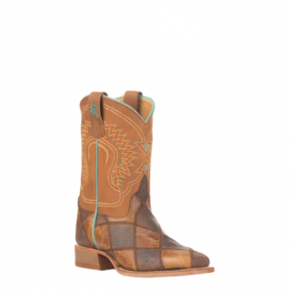 Special Offer Anderson Bean | Kids' Brown & Tan Patchwork Square Toe Western Boots-BROWN