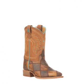Special Offer Anderson Bean | Youth Macie Bean Brown & Tan Patchwork Square Toe Western Boots-BROWN