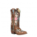 Special Offer Anderson Bean | Kids Macie Bean Tan Mad Cat Floral Embroidered Snip Toe Boots-TAN