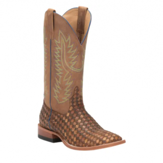 Special Offer Anderson Bean Men's Horse Power Toast and Honey Woven Square Toe Cowboy Boots-BROWN