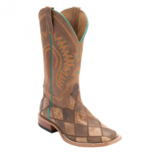 Special Offer Anderson Bean Men's Horse Power Crazy Train Brown Patchwork Wide Square Toe Cowboy Boots-BROWN