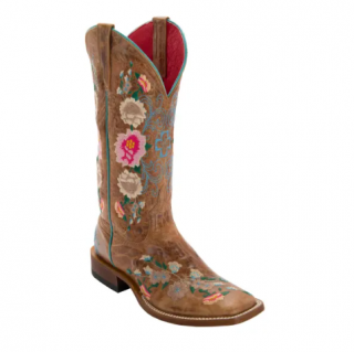 Special Offer Anderson Bean Women's Macie Bean Antiqued Honey Brown with Rose Garden Embroidery Square Toe Cowboy Boots-TAN