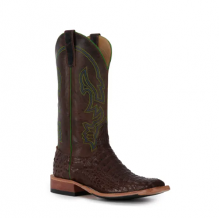 Special Offer Anderson Bean Men's Chocolate Lux Hornback Caiman and Chocolate Wide Square Toe Exotic Cowboy Boots-CHOCOLATE
