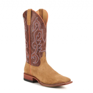 Special Offer Anderson Bean Men's Horse Power Camel Roughout and Chocolate Wide Square Toe Cowboy Boots-CAMEL