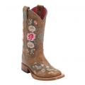 Special Offer Anderson Bean | Youth Macie Bean Antiqued Honey Brown with Rose Garden Embroidery Square Toe Boots-TAN