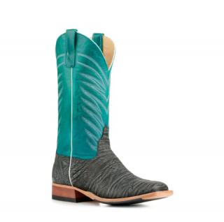 Special Offer Anderson Bean Men's Washed Black and Turquoise Hybrid Sole Square Toe Cowboy Boots-BLACK