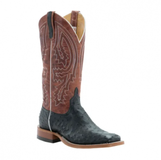 Special Offer Anderson Bean Men's Black Full Quill Ostrich and Rust Lava Square Toe Exotic Cowboy Boots-BLACK