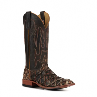 Special Offer Anderson Bean Men's Black and Rusty Brown Big Bass Wide Square Toe Exotic Cowboy Boot-RUST