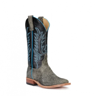 Special Offer Anderson Bean Men's Flint Marsh Black and White Wide Square Toe Western Boots-CHARCOA
