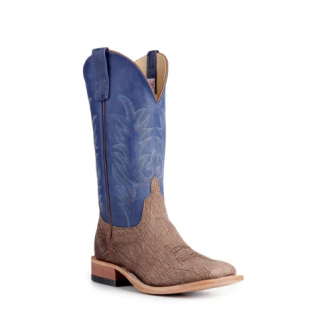 Special Offer Anderson Bean Men's Tan and Royal Blue Hybrid Sole Wide Square Toe Cowboy Boots-TAN