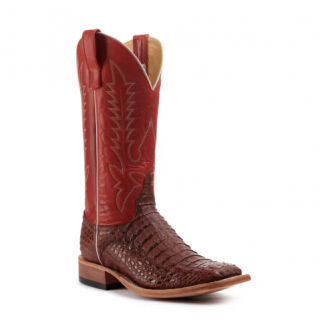 Special Offer Anderson Bean Men's Rust Lux Hornback Caiman and Red Wide Square Toe Exotic Cowboy Boots-RUST