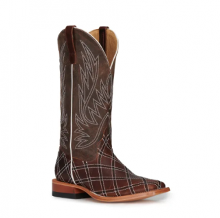 Special Offer Anderson Bean Men's Horse Power Distressed Brown with Moka Zigzag Patchwork Square Toe Cowboy Boots-BROWN