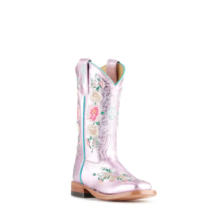 Special Offer Anderson Bean | Kids Macie Bean Metallic Pink Floral Embroidered Square Toe Cowboy Boots-LIGHT PINK
