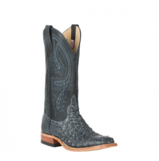 Special Offer Anderson Bean Men's Black Safari Full Quill Ostrich Wide Square Toe Exotic Cowboy Boots-BLACK