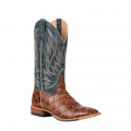 Special Offer Anderson Bean Men's Horse Power Cognac Fish Print and Blue Double Welt Wide Square Toe Cowboy Boots-COGNAC