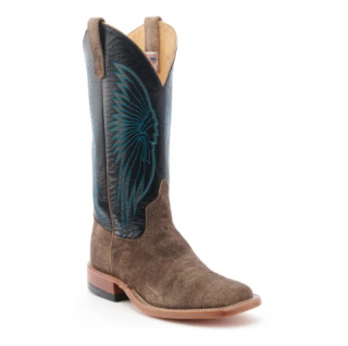Special Offer Anderson Bean Men's River Rock Grey Suede and Black Wide Square Toe Cowboy Boot-DISTRESS