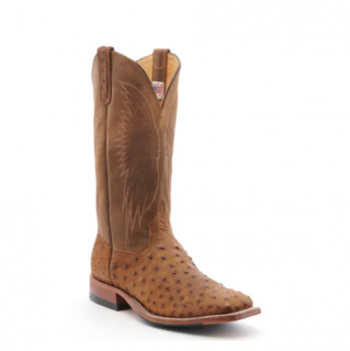 Special Offer Anderson Bean Men's Tan Full Quill Ostrich with Black Hybrid Sole Square Toe Cowboy Boots-TAN