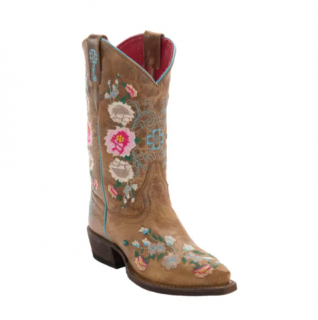 Special Offer Anderson Bean | Youth Macie Bean Antiqued Honey Brown with Rose Garden Embroidery Snip Toe Boots-BROWN