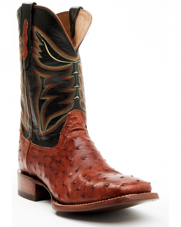 Stylish Cody James Men's Exotic Full-Quill Ostrich Western Boots - Broad Square Toe | Cognac
