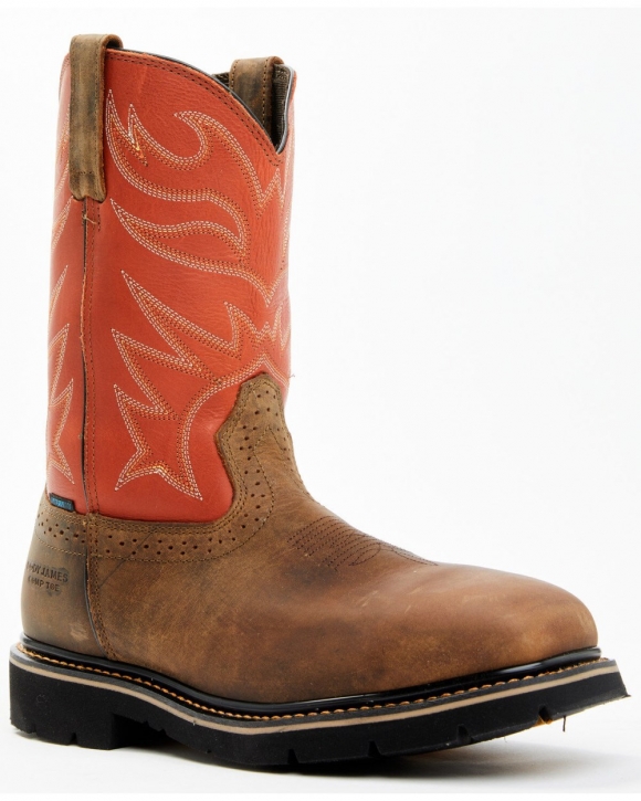 Stylish Cody James Men's Mustang Pull-On Waterproof Work Boots - Composite Toe | Orange