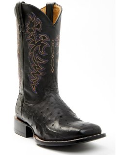 Stylish Cody James Men's Exotic Full-Quill Ostrich Western Boots - Broad Square Toe | Black