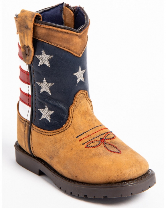 Stylish Cody James Toddler Boys' USA Flag Western Boots - Broad Square Toe | Brown