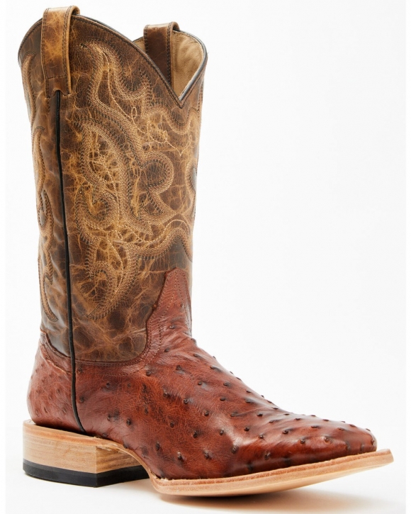 Stylish Cody James Men's Exotic Full Quill Ostrich Western Boots - Broad Square Toe | Brown