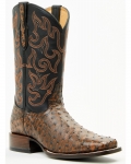 Stylish Cody James Men's Exotic Full Quill Ostrich Western Boots - Broad Square Toe | Brandy Brown