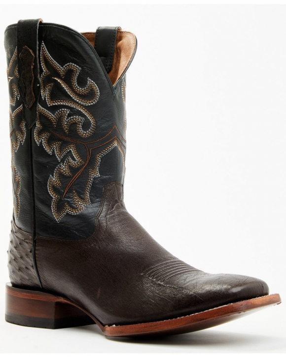 Stylish Cody James Men's Exotic Ostrich Western Boots - Broad Square Toe | Chocolate