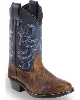 Stylish Cody James Boys' Holt Two-Tone Embroidered Western Boots - Round Toe | Brown