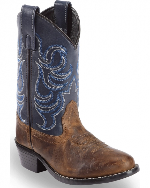 Stylish Cody James Boys' Holt Two-Tone Embroidered Western Boots - Round Toe | Brown