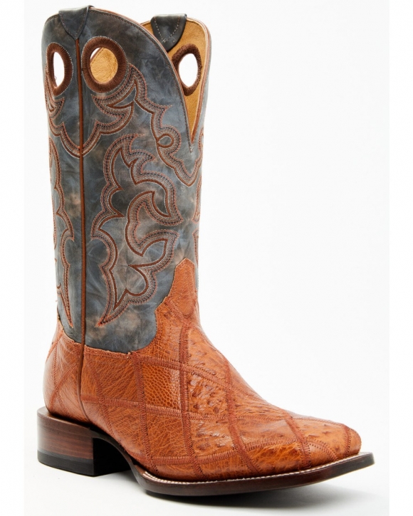 Stylish Cody James Men's Exotic Ostrich Western Boots - Broad Square Toe | Cognac