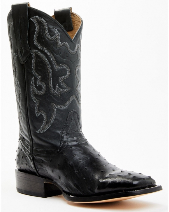 Stylish Cody James Men's Exotic Full Quill Ostrich Western Boots - Broad Square Toe | Black