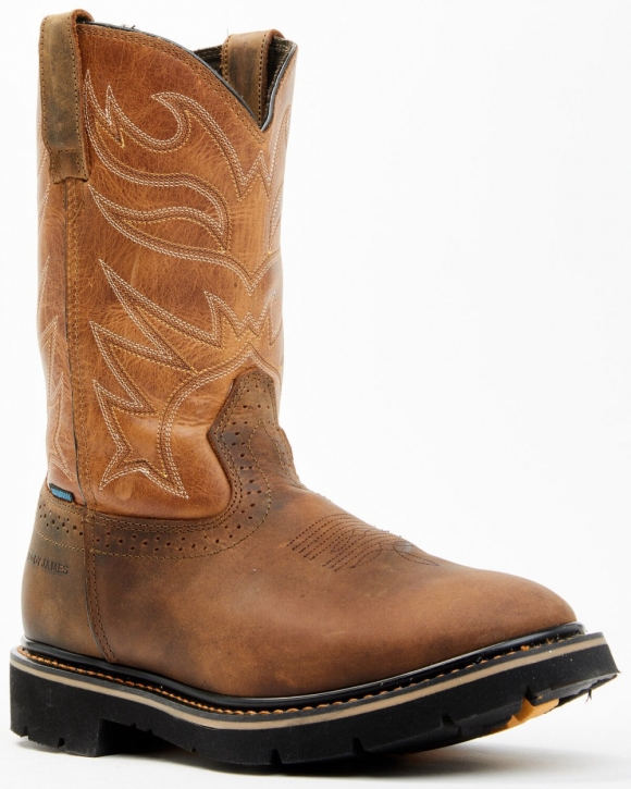 Stylish Cody James Men's Mustang Pull-On Waterproof Work Boots - Soft Toe | Tan