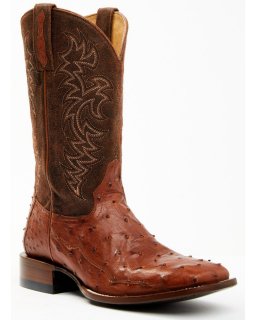 Stylish Cody James Men's Brandy Genuine Ostrich Exotic Western Boots - Broad Square Toe | Red