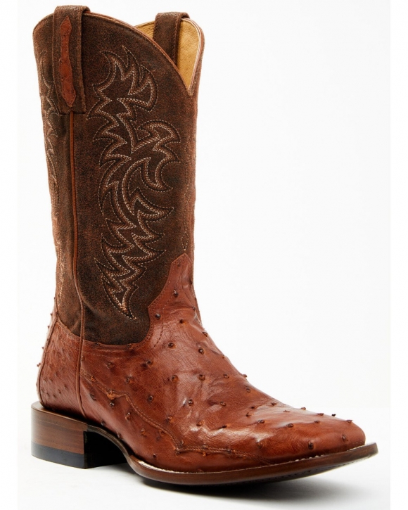 Stylish Cody James Men's Brandy Genuine Ostrich Exotic Western Boots - Broad Square Toe | Red
