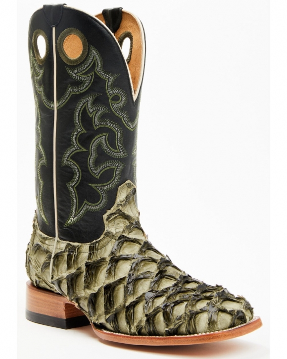 Stylish Cody James Men's Malaga Exotic Pirarucu Western Boots - Broad Square Toe | Olive
