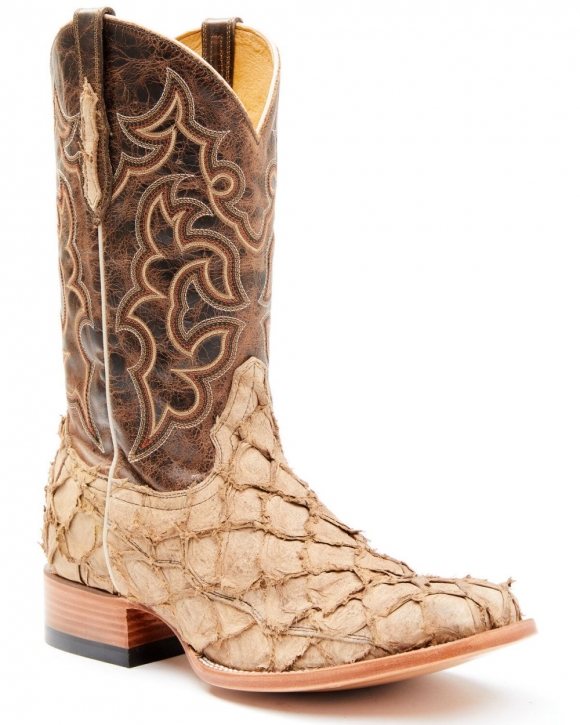 Stylish Cody James Men's Exotic Pirarucu Western Boots - Broad Square Toe | Tan