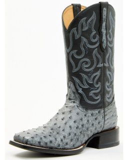 Stylish Cody James Men's Exotic Full Quill Ostrich Western Boots - Broad Square Toe | Grey