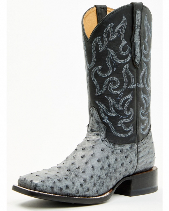 Stylish Cody James Men's Exotic Full Quill Ostrich Western Boots - Broad Square Toe | Grey
