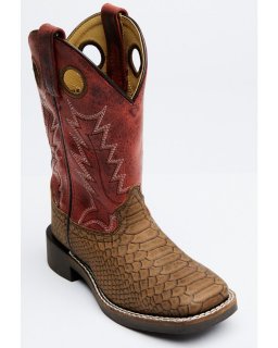 Stylish Cody James Boys' Reptile Print Western Boots - Broad Square Toe | Red/brown