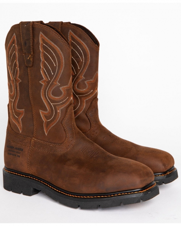 Stylish Cody James Men's Waterproof Composite Toe Pull On Work Boots | Brown