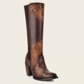 Cuadra Women's Genuine Python Brown Leather Boot With Laser Engraved Details | New Arrivals
