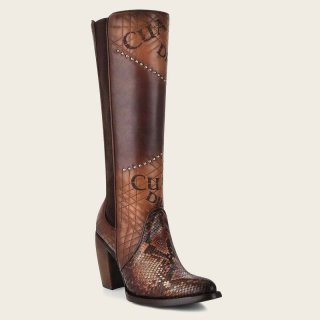Cuadra Women's Genuine Python Brown Leather Boot With Laser Engraved Details | New Arrivals