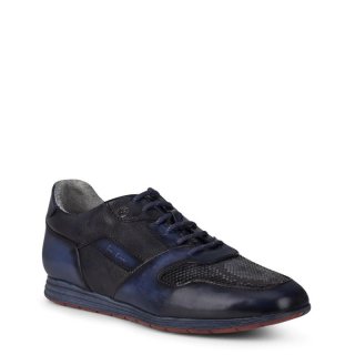 Cuadra Men's Hand-Painted Blue Montecarlo Leather Sneakers | New Arrivals