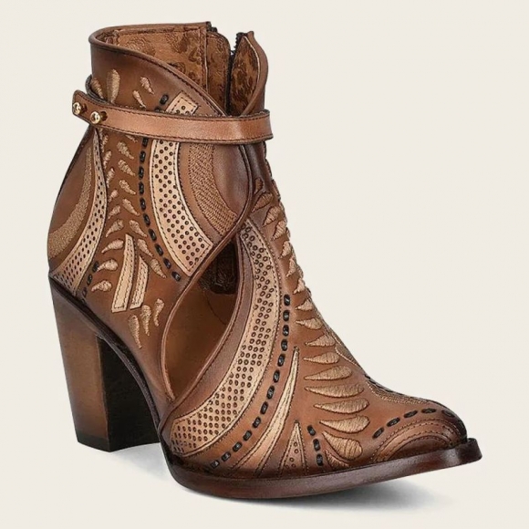 Cuadra Women's Embroidered And Perforated In Geometric Motifs Honey Leather Bootie | New Arrivals