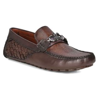 Cuadra Men's Exotic Brown Leather Driver With Interwoven Detail | New Arrivals