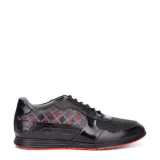 Cuadra Men's Hand-Painted Black Monogram Leather Sneakers | New Arrivals