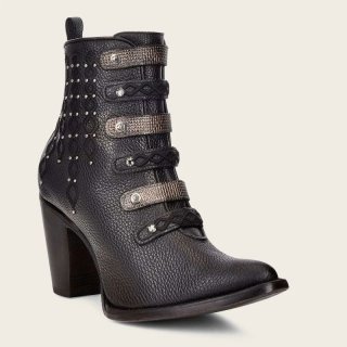 Cuadra Women's Women Booties Leather, Embroidered Black Leather Bootie With Austrian Crystals | New Arrivals