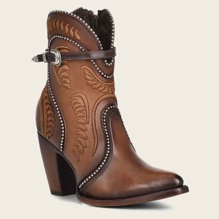 Cuadra Women's Embroidered Honey Leather Western Bootie-Bovine - Honey | New Arrivals